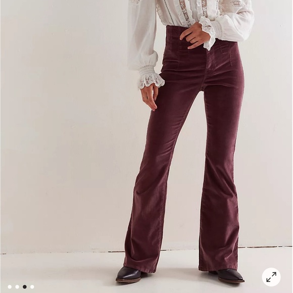 Free people jayde cord high rise flare pants in turquoise green - Picture 4 of 4